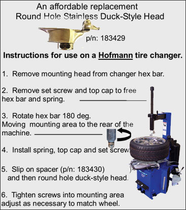 Affordable replacement round hole stainless duck style head for tire changer